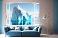 Modern luxury living room lounge with great view iceberg ocean