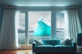 Modern luxury living room lounge with great view iceberg ocean