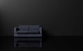 Modern and luxury minimalism style interior design with dark tone, dark blue sofa black wall and black shiny floor, 3d rendering Royalty Free Stock Photo