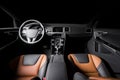 Modern luxury prestige car interior, dashboard, steering whee Royalty Free Stock Photo