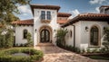 The modern luxury residential building with stone arch and courtyard generated by AI Royalty Free Stock Photo