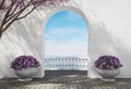 Modern luxury scandinavian white arch gate to terrace 3d render Royalty Free Stock Photo