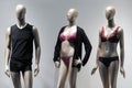 Modern and luxury shop of underwear. Full-length male and female mannequins in nderwear. Lingerie on plastic dolls in