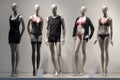 Modern and luxury shop of underwear. Full-length male and female mannequins in nderwear. Lingerie on plastic dolls in