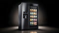 Modern luxury smart refrigerator with interactive touchscreen display showing various food and beverage options in sleek stainless Royalty Free Stock Photo