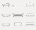 Modern luxury sofas and couches furniture icons set for living room vector illustration.