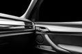 Modern Luxury sport car inside. Interior of prestige car. Black Leather. Car detailing. Dashboard. Media, climate and navigation c Royalty Free Stock Photo