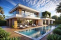 Modern luxury villa with pool (1 Royalty Free Stock Photo