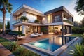 Modern luxury villa with pool and deck (3 Royalty Free Stock Photo