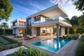 Modern luxury villa with pool and deck (2 Royalty Free Stock Photo
