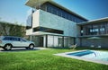 Modern luxury villa with swimming pool. Royalty Free Stock Photo
