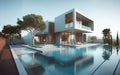 Modern luxury villa with a swimming pool surrounded by trees Royalty Free Stock Photo