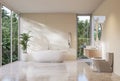 Modern luxury white bathroom with tropical style nature view 3d render Royalty Free Stock Photo