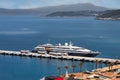 Modern luxury yacht during refueling in the harbor Royalty Free Stock Photo