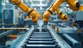 Modern machinery in the factory works with automated robotic arms