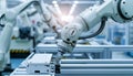 Modern machinery in the factory works with automated robotic arms