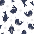 Modern magic whale seamless pattern, cute witchcraft