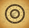 Modern magic witchcraft Astrology wheel with zodiac signs and planet signs. Zodiac constellations. Horoscope Royalty Free Stock Photo