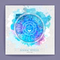 magic witchcraft Astrology wheel with zodiac signs on watercolor background. Horoscope vector illustration Royalty Free Stock Photo