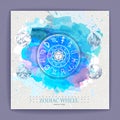 Modern magic witchcraft Astrology wheel with zodiac signs on watercolor background. Horoscope vector illustration Royalty Free Stock Photo