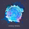 magic witchcraft Astrology wheel with zodiac signs on watercolor background. Horoscope vector illustration Royalty Free Stock Photo