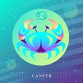 Modern magic witchcraft card with astrology Cancer zodiac sign. Crab logo design