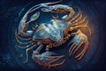 Modern magic witchcraft card with astrology Cancer zodiac sign. A fantastic image of a huge crab against the background of the