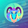 Modern magic witchcraft card with astrology Capricorn zodiac sign. Capricorn logo design Royalty Free Stock Photo