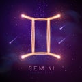 Modern magic witchcraft card with astrology glittering golden Gemini zodiac sign on outer space background Royalty Free Stock Photo