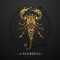 Modern magic witchcraft card with astrology golden Scorpio zodiac sign. Golden Scorpion illustration in polygonal style Royalty Free Stock Photo