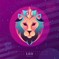 Modern magic witchcraft card with astrology Leo zodiac sign. Lion head logo design Royalty Free Stock Photo