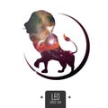 Modern magic witchcraft card with astrology Leo zodiac sign. Leo silhouette with space inside Royalty Free Stock Photo