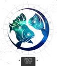 Modern magic witchcraft card with astrology Pisces zodiac sign. Fish silhouette with outer space inside Royalty Free Stock Photo