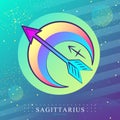 Modern magic witchcraft card with astrology Sagittarius zodiac sign. Bow and arrow illustration Royalty Free Stock Photo