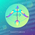 Modern magic witchcraft card with astrology Sagittarius zodiac sign. Bow and arrow illustration Royalty Free Stock Photo