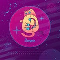 Modern magic witchcraft card with astrology Scorpio zodiac sign. Cartoon zodiac sign. Funny cat Royalty Free Stock Photo