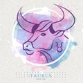 Modern magic witchcraft card with astrology Taurus zodiac sign. Bull head logo design