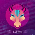 Modern magic witchcraft card with astrology Taurus zodiac sign. Bull head logo design