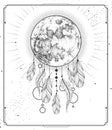 Modern magic witchcraft card with dream Catcher and full realistic moon.