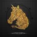 Modern magic witchcraft card with polygonal astrology  golden Unicorn zodiac sign. Polygonal golden horse or unicorn head on black Royalty Free Stock Photo