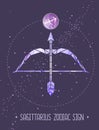 Modern magic witchcraft card with polygonal astrology Sagittarius zodiac sign. Polygonal Bow and arrow illustration Royalty Free Stock Photo