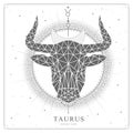 Modern magic witchcraft card with polygonal astrology Taurus zodiac sign. Polygonal bull head