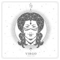 Modern magic witchcraft card with polygonal astrology Virgo zodiac sign. Polygonal woman head