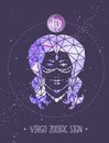Modern magic witchcraft card with polygonal astrology Virgo zodiac sign. Polygonal woman head