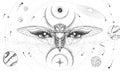 Modern magic witchcraft card with solar system,  cicada and all-seeing eye. Hand drawing occult vector illustration Royalty Free Stock Photo