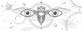 Modern magic witchcraft card with solar system,  cicada and all-seeing eye. Hand drawing occult vector illustration Royalty Free Stock Photo
