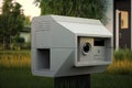 modern mailbox with hidden camera installed, to capture the identity of people who deliver mail