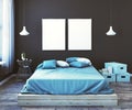 Modern male bedroom with empty banner front