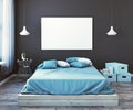 Modern male bedroom with empty poster front Royalty Free Stock Photo