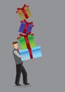 Modern Man Carrying Stack of Gift Box Vector Illustration Royalty Free Stock Photo